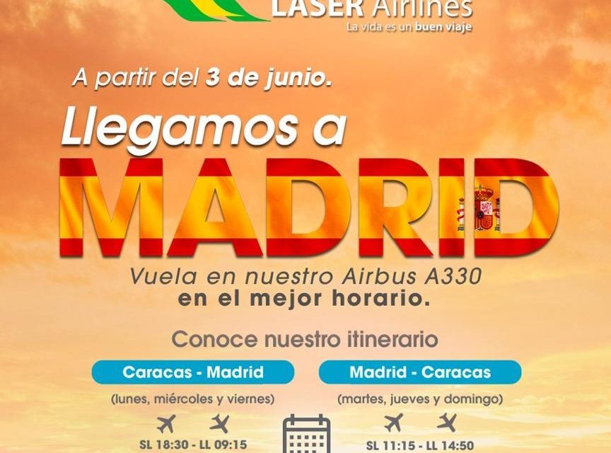 Laser Airlines inicia vuelos en la ruta Caracas-Madrid